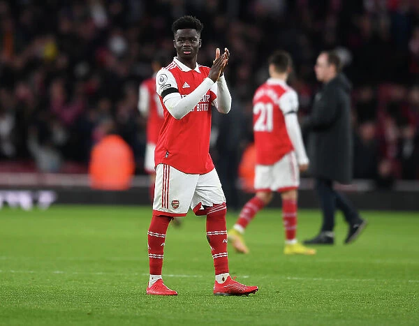 Arsenal's Bukayo Saka Applauding Fans After Arsenal v Brentford Premier League Match, 2023