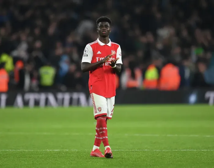 Framed Print : Arsenal's Bukayo Saka Celebrates with Fans after Arsenal vs Manchester City, Premier League 2022-23 Framed Print : Arsenal's Bukayo Saka Celebrates with Fans after Arsenal vs Manchester City, Premier League 2022-23