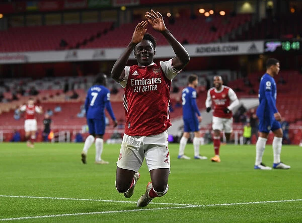 Arsenal's Bukayo Saka Celebrates Goal Against Chelsea in Premier League Showdown (Arsenal v Chelsea 2020-21)
