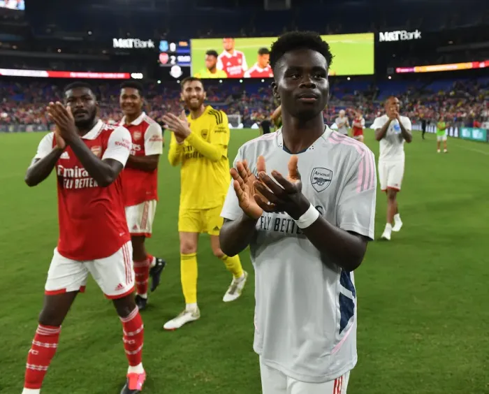 Framed Print : Arsenal's Bukayo Saka Celebrates Pre-Season Victory Over Everton with Baltimore Fans Framed Print : Arsenal's Bukayo Saka Celebrates Pre-Season Victory Over Everton with Baltimore Fans