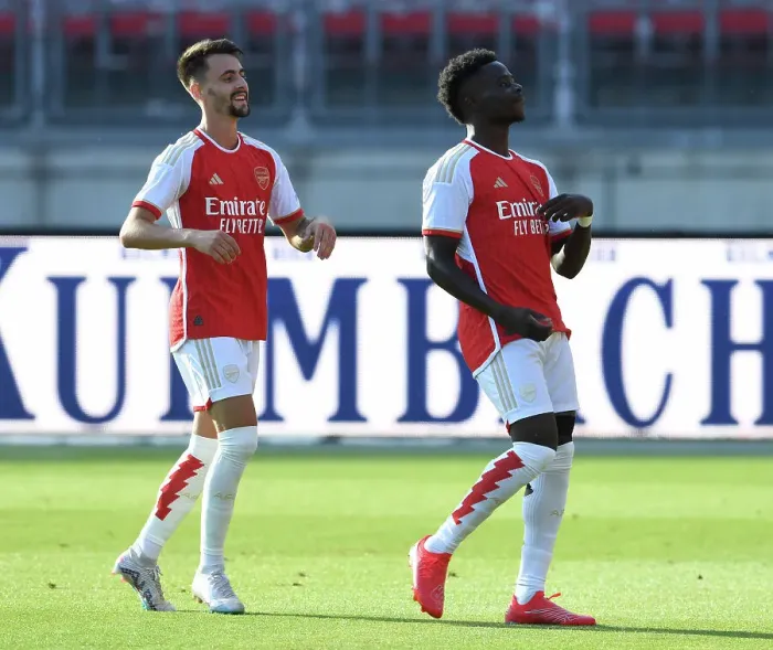 Framed Print : Arsenal's Bukayo Saka and Fabio Vieira Celebrate Goal in Nuremberg Friendly, 2023 Framed Print : Arsenal's Bukayo Saka and Fabio Vieira Celebrate Goal in Nuremberg Friendly, 2023
