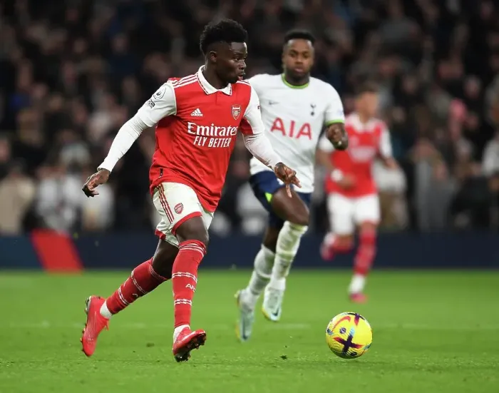 Framed Print : Arsenal's Bukayo Saka Faces Off Against Tottenham Hotspur in Premier League Showdown Framed Print : Arsenal's Bukayo Saka Faces Off Against Tottenham Hotspur in Premier League Showdown