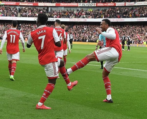 Arsenal's Bukayo Saka and Gabriel Celebrate Goals Against Crystal Palace (2022-23)