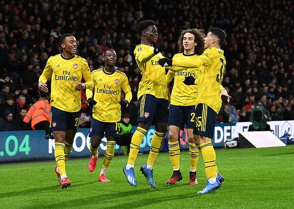 Arsenal's Bukayo Saka and Gabriel Martinelli Celebrate Goal Against AFC Bournemouth in FA Cup Fourth Round