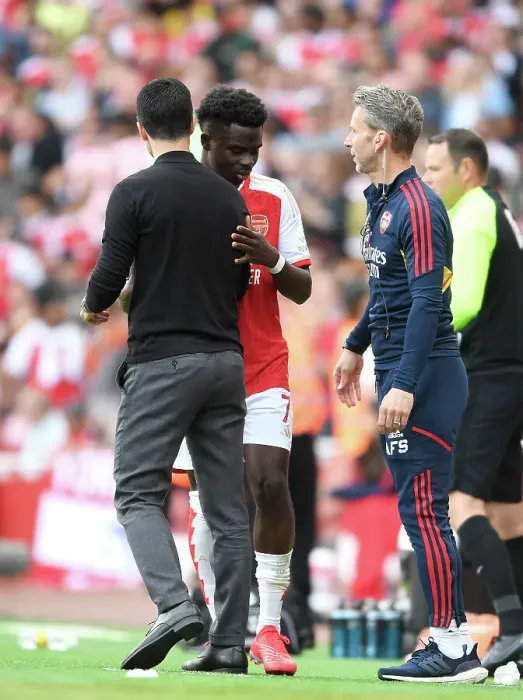 Framed Print : Arsenal's Bukayo Saka Interacts with Mikel Arteta after Substitution vs. Wolverhampton Wanderers (2022-23) Framed Print : Arsenal's Bukayo Saka Interacts with Mikel Arteta after Substitution vs. Wolverhampton Wanderers (2022-23)