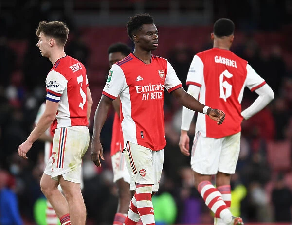 Arsenal's Bukayo Saka Reacts after Carabao Cup Semi-Final Second Leg vs Liverpool
