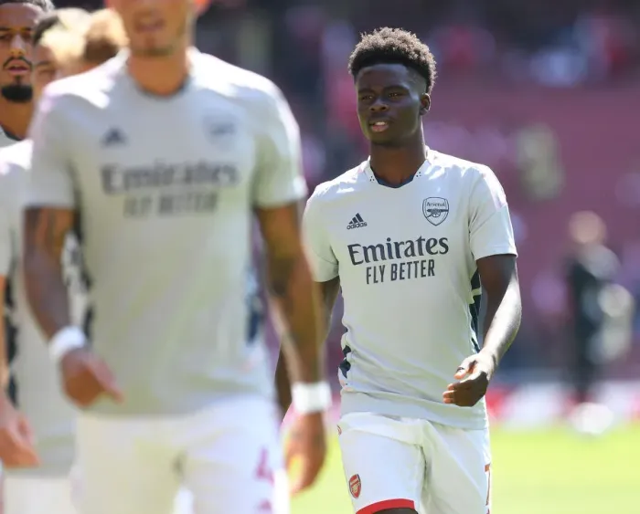 Framed Print : Arsenal's Bukayo Saka Ready for Arsenal v Leicester City Clash in 2022-23 Premier League