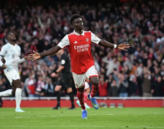 Framed Print : Arsenal's Bukayo Saka Scores Third Goal in Exciting Arsenal v Liverpool Clash (2022-23) Framed Print : Arsenal's Bukayo Saka Scores Third Goal in Exciting Arsenal v Liverpool Clash (2022-23)