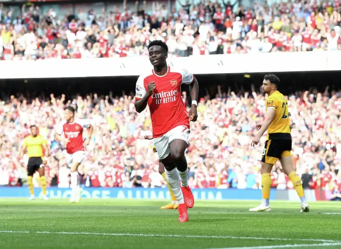 Framed Print : Arsenal's Bukayo Saka Scores Third Goal in Thrilling Victory over Wolverhampton Wanderers (2022-23) Framed Print : Arsenal's Bukayo Saka Scores Third Goal in Thrilling Victory over Wolverhampton Wanderers (2022-23)
