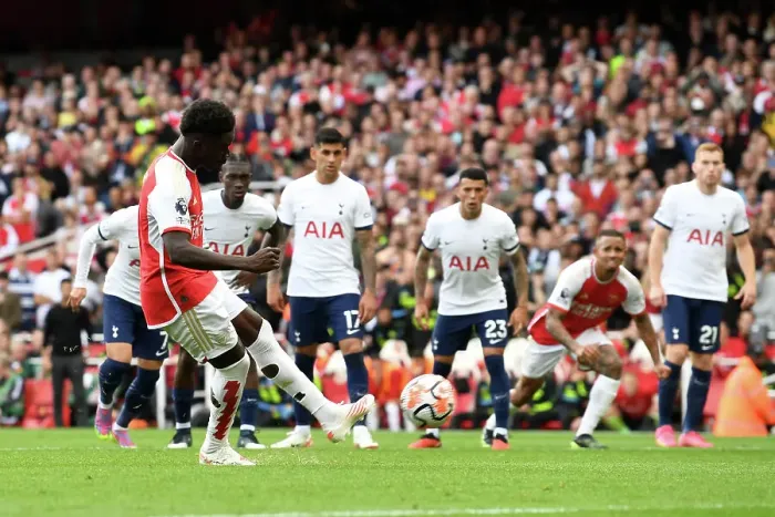 Framed Print : Arsenal's Bukayo Saka Scores Penalty in Derby Win Against Tottenham, 2023-24 Premier League