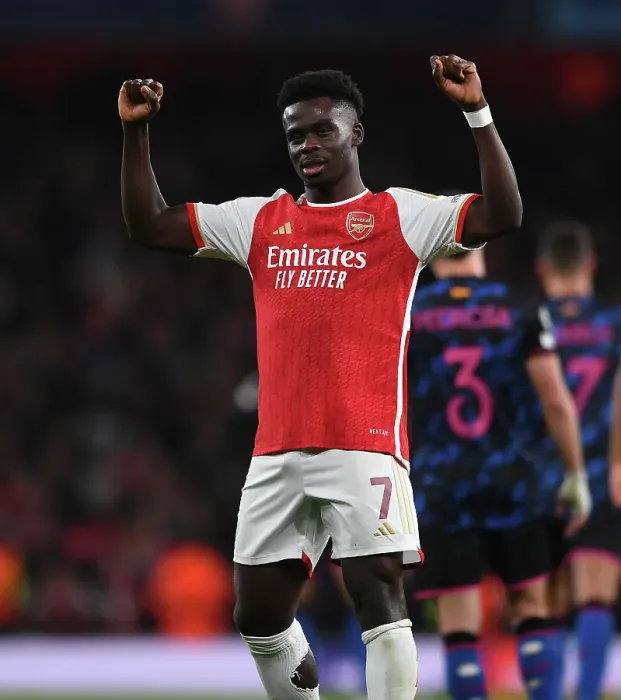 Framed Print : Arsenal's Bukayo Saka Scores Second Goal: Arsenal FC 2-0 Sevilla FC (UEFA Champions League 2023 / 24) Framed Print : Arsenal's Bukayo Saka Scores Second Goal: Arsenal FC 2-0 Sevilla FC (UEFA Champions League 2023 / 24)