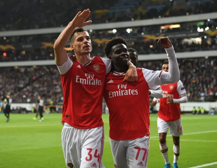Framed Print : Arsenal's Bukayo Saka Scores Second Goal vs. Eintracht Frankfurt in Europa League (September 19, 2019)