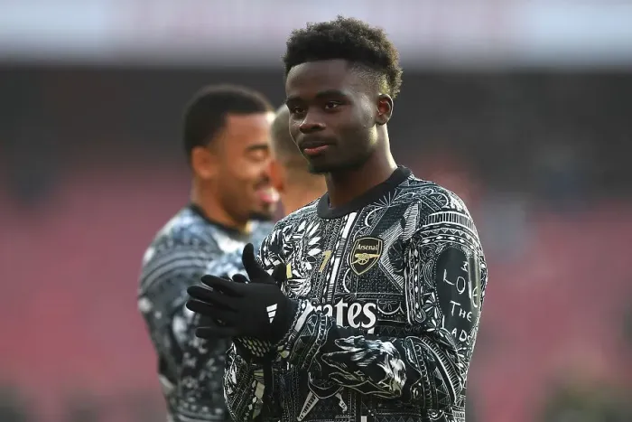 Framed Print : Arsenal's Bukayo Saka Warming Up: Arsenal FC vs. Wolverhampton Wanderers, Premier League 2023-24