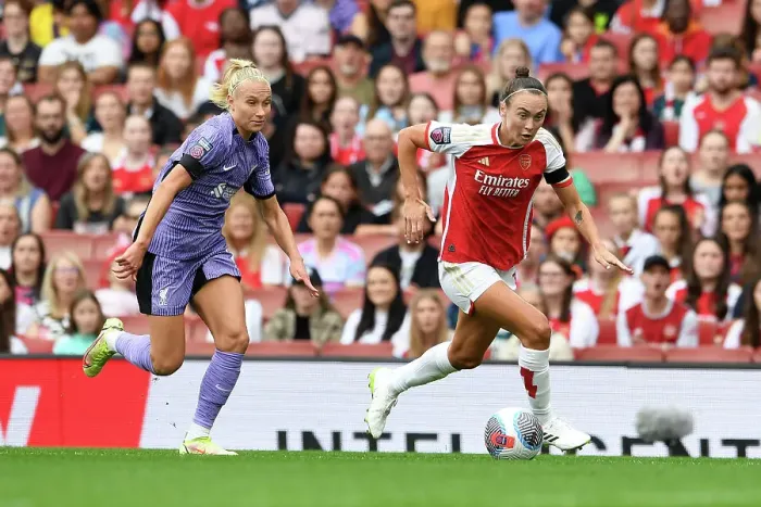Framed Print : Arsenal's Caitlin Foord Outruns Liverpool Defenders in Thrilling Barclays Super League Clash at Emirates Stadium Framed Print : Arsenal's Caitlin Foord Outruns Liverpool Defenders in Thrilling Barclays Super League Clash at Emirates Stadium
