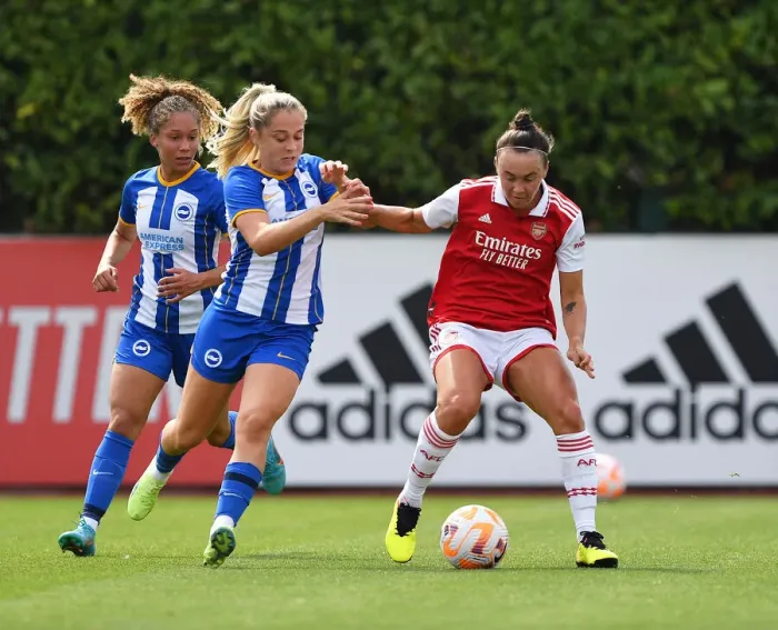 Framed Print : Arsenal's Caitlyn Foord in Action: Arsenal Women vs Brighton & Hove Albion Women - Pre-Season Friendly