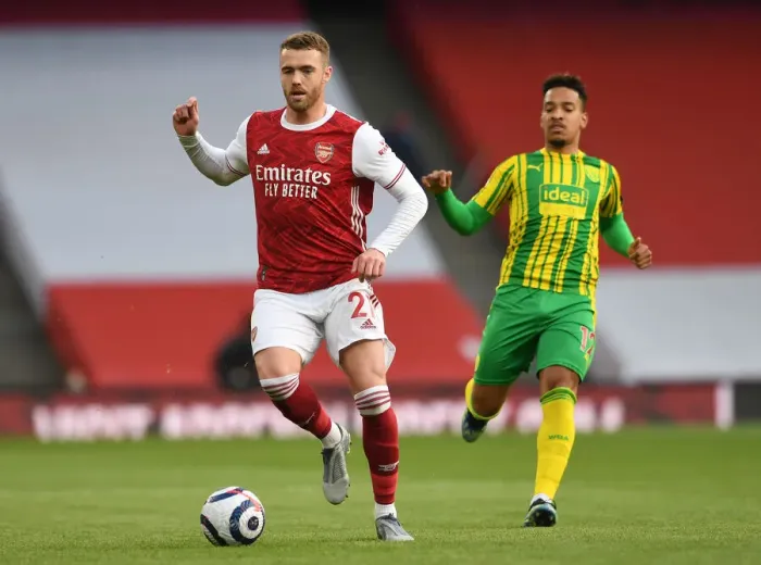 Framed Print : Arsenal's Calum Chambers in Action: Arsenal vs. West Bromwich Albion (2020-21) at Emirates Stadium