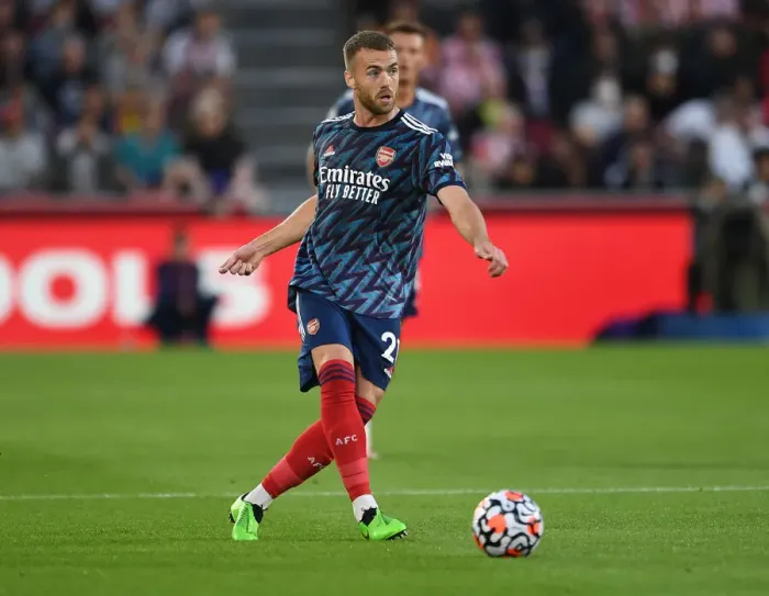 Framed Print : Arsenal's Calum Chambers in Action at Brentford Community Stadium
