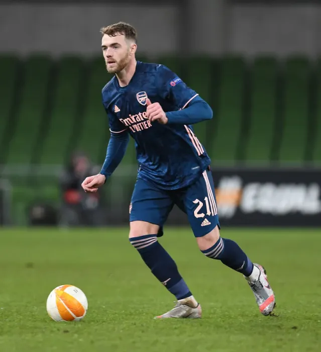 Framed Print : Arsenal's Calum Chambers in Action against Dundalk in UEFA Europa League
