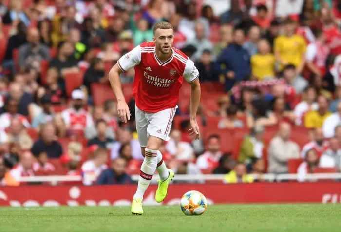 Framed Print : Arsenal's Calum Chambers in Action at Emirates Cup 2019 against Olympique Lyonnais