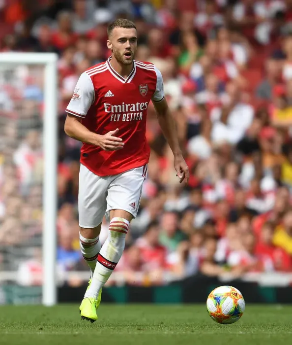 Framed Print : Arsenal's Calum Chambers in Action against Olympique Lyonnais at the Emirates Cup, 2019