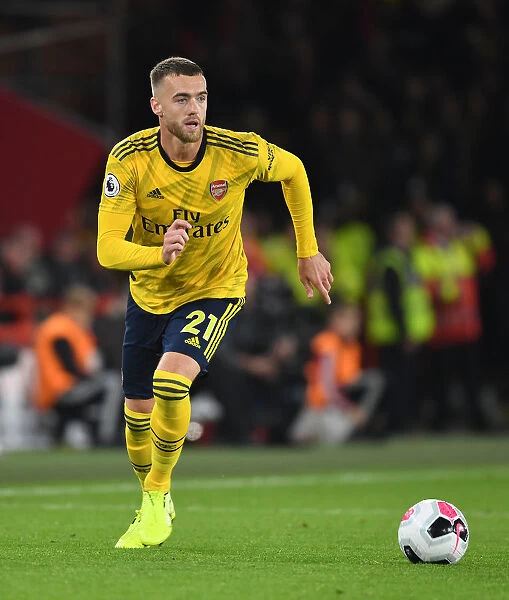 Arsenal's Calum Chambers in Action at Sheffield United's Bramall Lane (Premier League 2019-20)