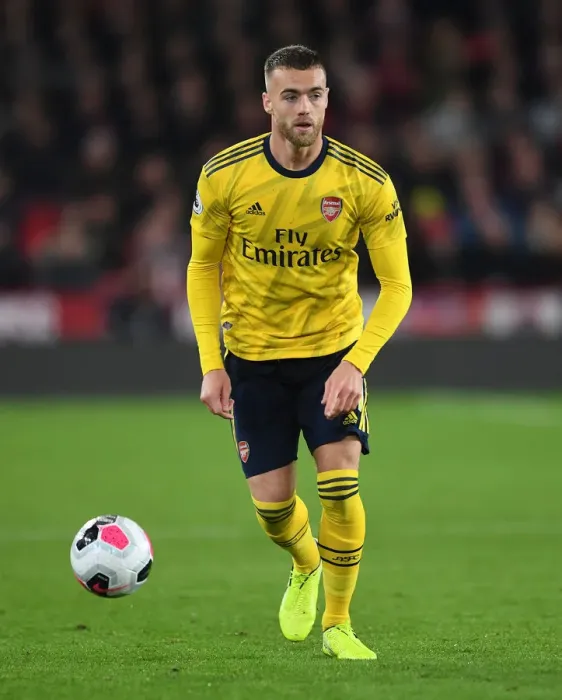 Framed Print : Arsenal's Calum Chambers in Action against Sheffield United - Premier League Showdown (2019-20)