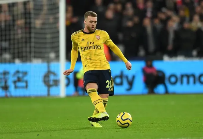 Framed Print : Arsenal's Calum Chambers in Action against West Ham United - Premier League Showdown, London (December 2019) Framed Print : Arsenal's Calum Chambers in Action against West Ham United - Premier League Showdown, London (December 2019)