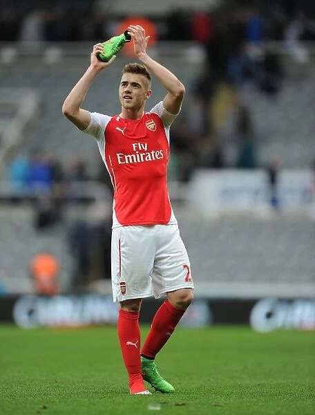 Arsenal's Calum Chambers Applauds Fans After Newcastle Victory, Premier League 2014 / 15