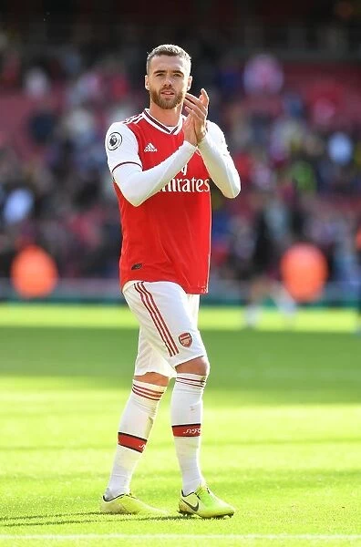 Arsenal's Calum Chambers Celebrates with Fans after Victory over AFC Bournemouth, Premier League 2019-20