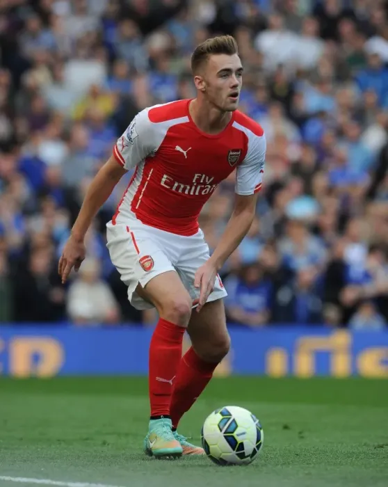 Framed Print : Arsenal's Calum Chambers Faces Off Against Chelsea at Stamford Bridge (2014-15 Premier League)