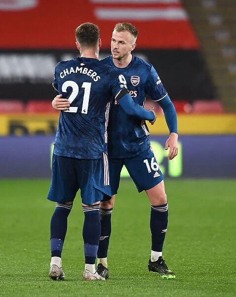 Arsenal's Calum Chambers and Rob Holding Celebrate Victory Over Sheffield United (Sheffield United v Arsenal, 2021)