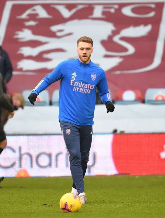 Framed Print : Arsenal's Calum Chambers at Empty Villa Park: Aston Villa vs Arsenal, Premier League 2021