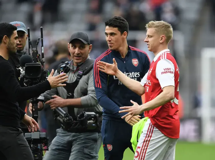 Framed Print : Arsenal's Carlos Cuesta and Oleksandr Zinchenko Celebrate Win Against Newcastle United