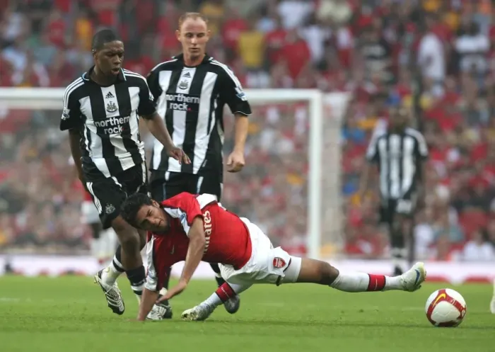 Framed Print : Arsenal's Carlos Vela and Charles N'Zogbia Clash in Arsenal's 3-0 Victory over Newcastle United, Barclays Premier League, Emirates Stadium, 2008