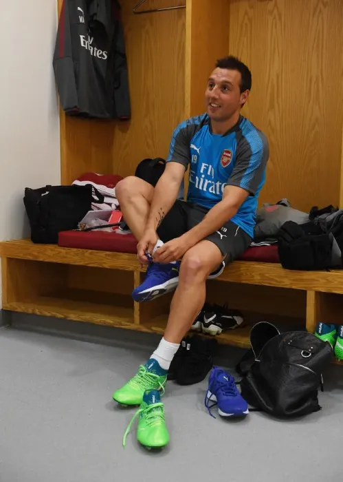 Framed Print : Arsenal's Cazorla: Pre-Match Focus before Semi-Final Clash with Atletico Madrid