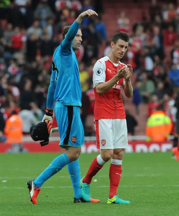 Framed Print : Arsenal's Cech and Koscielny Celebrate with Fans: Arsenal's Victory over Southampton (2016-17) Framed Print : Arsenal's Cech and Koscielny Celebrate with Fans: Arsenal's Victory over Southampton (2016-17)