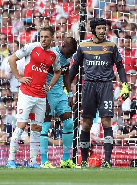 Arsenal's Cech and Ramsey Marking Sakho during Arsenal vs West Ham Clash