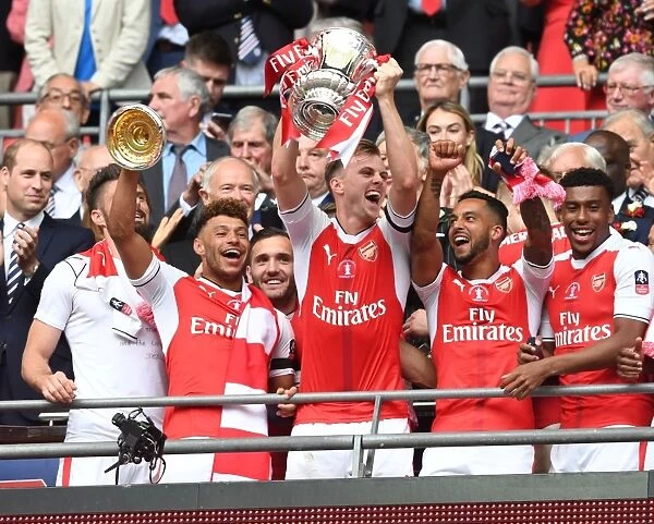Arsenal's Celebrating Quartet: Oxlade-Chamberlain, Holding, Walcott, Iwobi - FA Cup Final 2017