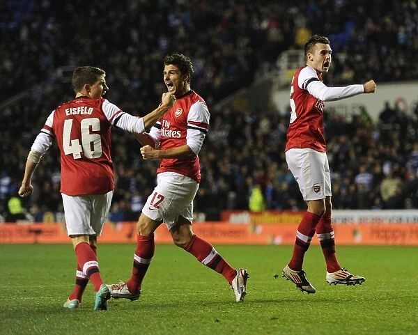 Arsenal's Celebration: Reading v Arsenal, Capital One Cup 2012-13 - Olivier Giroud, Thomas Eisfeld, and Carl Jenkinson