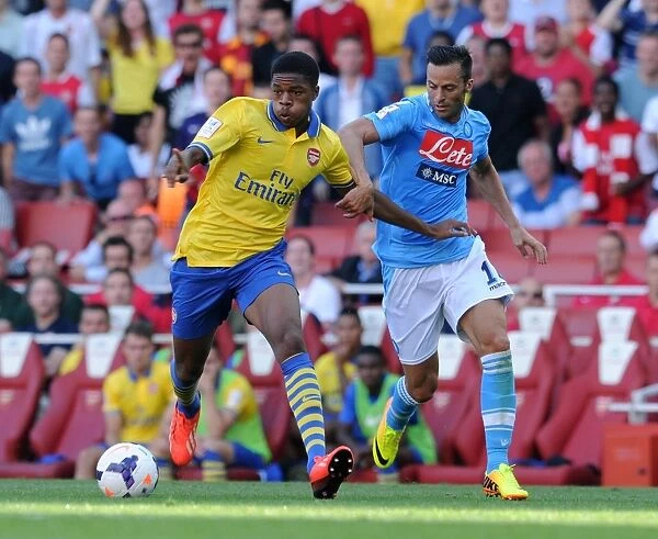 Arsenal's Chuba Akpom Clashes with Napoli's Giandomenico Mesto in Emirates Cup Match