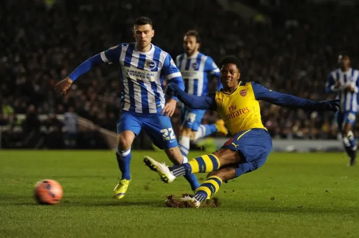 Framed Print : Arsenal's Chuba Akpom Scores Past Brighton in FA Cup Fourth Round Framed Print : Arsenal's Chuba Akpom Scores Past Brighton in FA Cup Fourth Round