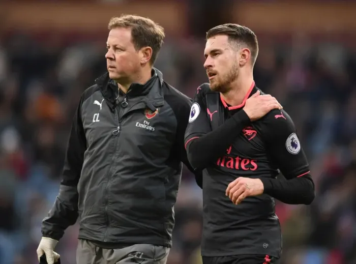 Framed Print : Arsenal's Colin Lewin Attends to Injured Aaron Ramsey during Burnley Match