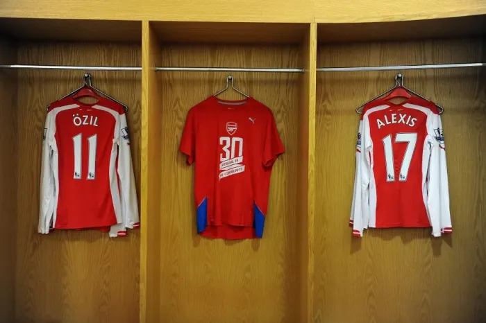 Framed Print : Arsenal's Community Legacy: 30 Years Celebrated in the Home Changing Room before Arsenal vs. Everton, Premier League 2014-15