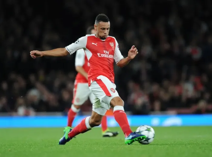 Framed Print : Arsenal's Coquelin Fights for Victory Against Ludogorets in Champions League Framed Print : Arsenal's Coquelin Fights for Victory Against Ludogorets in Champions League