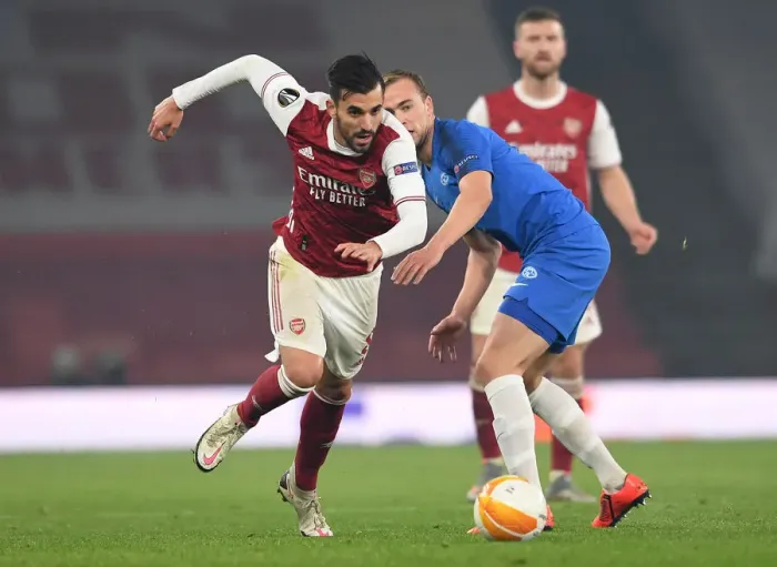 Framed Print : Arsenal's Dani Ceballos in Action: Arsenal vs Molde FK, UEFA Europa League 2020-21
