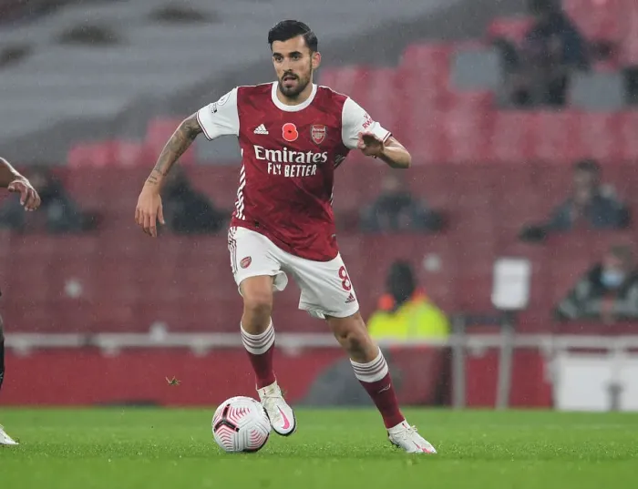 Framed Print : Arsenal's Dani Ceballos in Action against Aston Villa in the Premier League (2020-21)