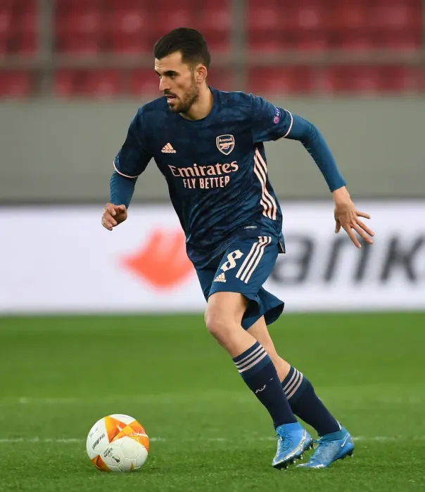 Framed Print : Arsenal's Dani Ceballos in Action at Empty Olympiacos Stadium - UEFA Europa League Round of 16, Piraeus, Greece (March 2021)