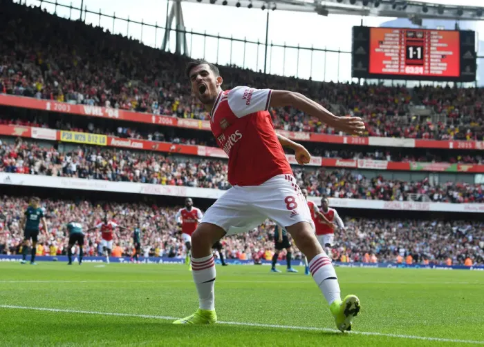 Framed Print : Arsenal's Dani Ceballos Celebrates Second Goal Against Burnley in 2019-20 Premier League Framed Print : Arsenal's Dani Ceballos Celebrates Second Goal Against Burnley in 2019-20 Premier League