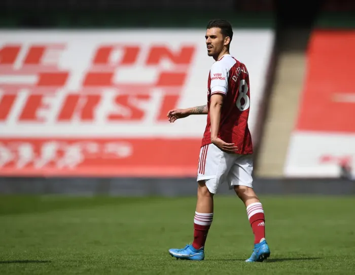Framed Print : Arsenal's Dani Ceballos at Emptied Emirates Stadium: 2021-22 Premier League (Behind Closed Doors)