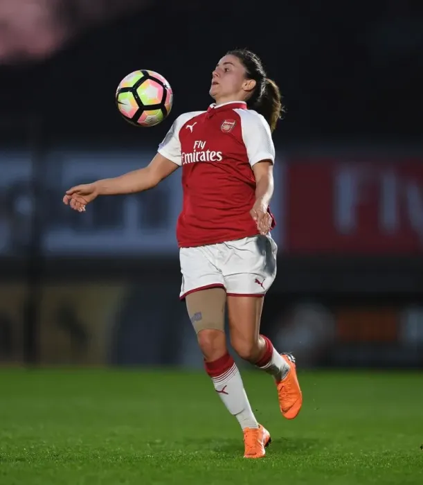 Framed Print : Arsenal's Danielle van de Donk in Action: Arsenal Women vs Reading Ladies (2017-18)